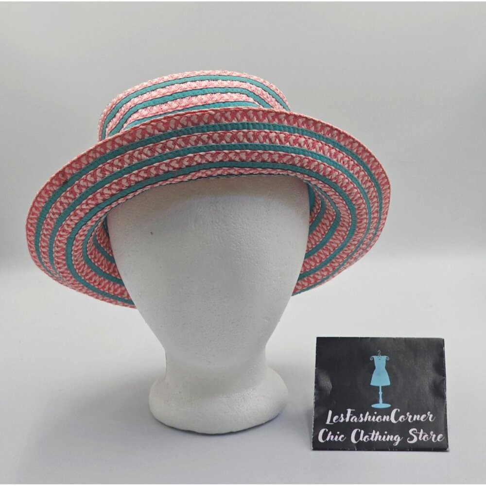 Eric Javits Women's Pink Teal Striped UPF 50+ Packable Squishee Bucket Hat 2701